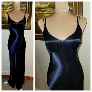 Vintage 1990s Maxi Slip Dress Gown Black/Blue By Cosmos
